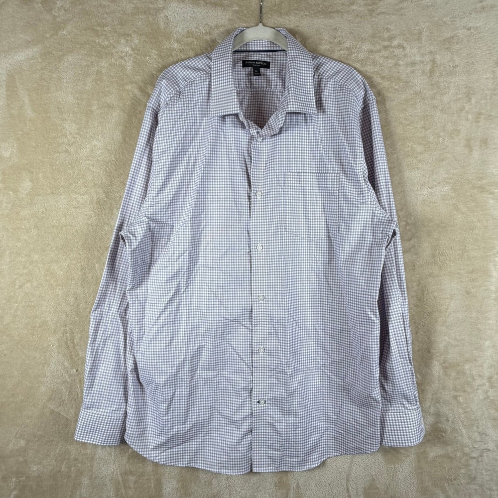 Banana Republic Slim Fit Purple Gingham Check Mens‎ XXL Long Sleeve Button Down